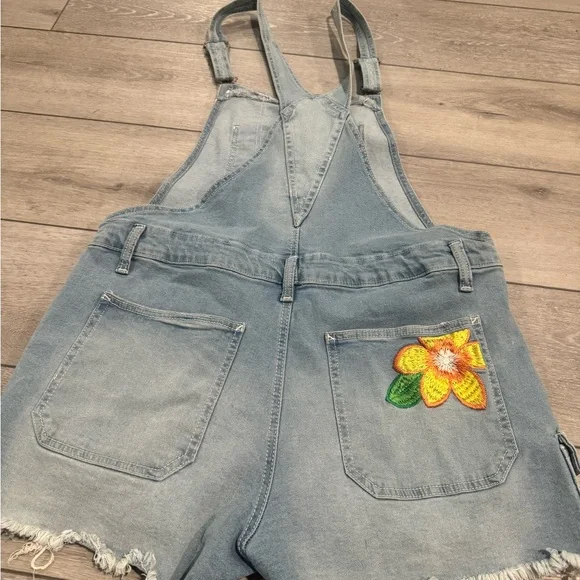 Denim Overalls with Floral Embroidery - Picture 6 of 8